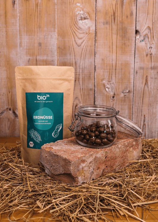Organic peanuts in a chocolate coating